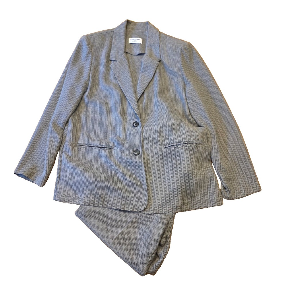 Alfred Dunner Womens 12 Gray Shoulder Pads Blazer Pants 2pc Suit Y2K Grandmacore